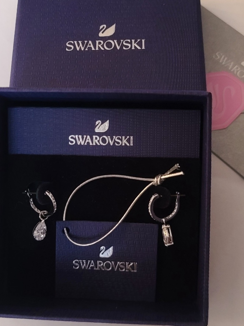 Swarovski Silver Mini Hoop Pear Earrings with Clear Teardrop Crystals New - Picture 6 of 6
